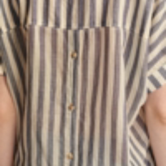 Lucky Brand Blue Stripe Split V-Neck Short Sleeve Camp Shirt Popover Top Sz M - Picture 3 of 10